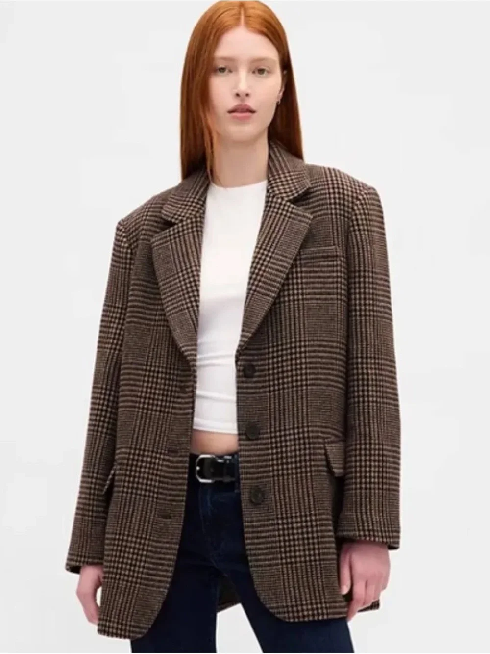 GAP Womens Brown Houndstooth Oversized Blazer Jacket - Medium